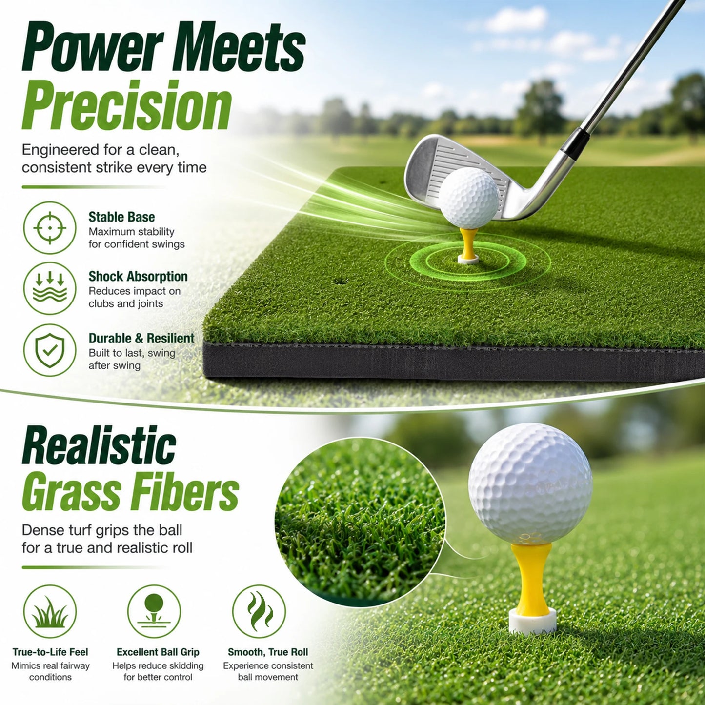 Golf Turf Mat, 5x4ft Training Aid Practice Equipment, Outdoor Indoor Artificial Turf Mat with Balls, Tees, for Backyard Chipping Garage Driving Range Simulators