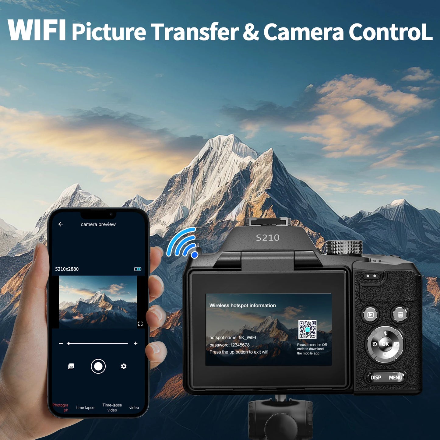 NBD 64MP 5K Digital Camera With 16x Optical Zoom WiFi And App Control
