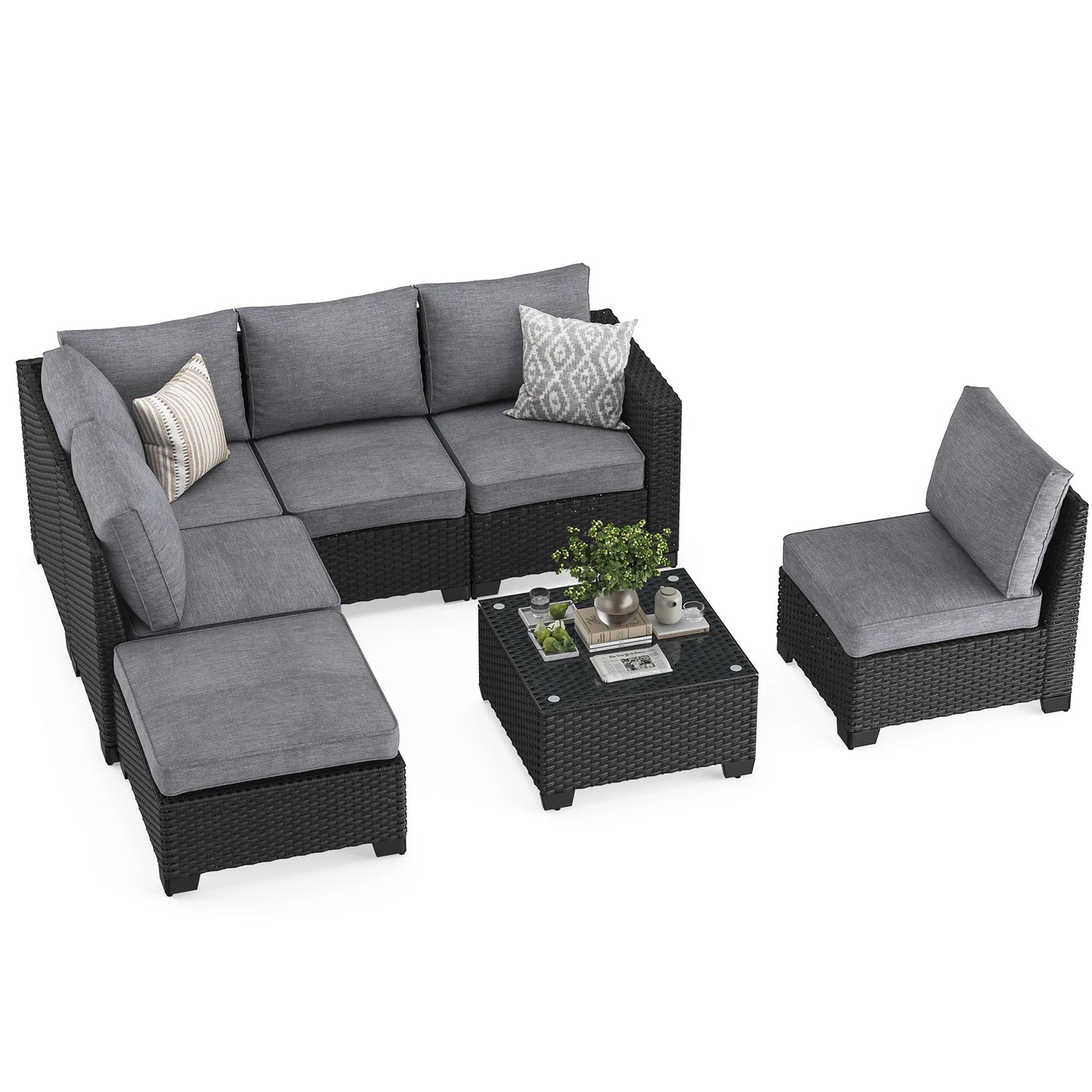 Patio Sectional Sofa Set With Ottoman Water Resistant Fabric