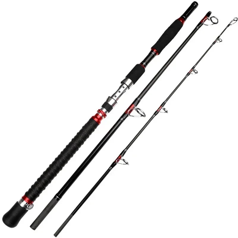 Portable Saltwater 3-Piece Carbon Spinning Rod For Travel 30-50lb