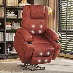 Electric Power Lift Recliner Chair For Seniors With Corduroy Fabric Cup Holders