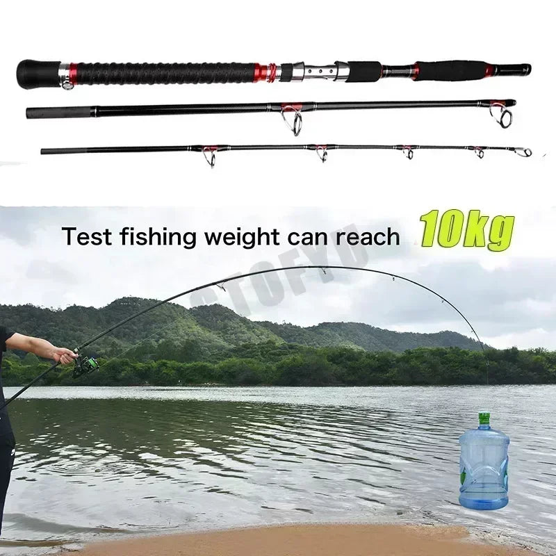 Portable Carbon Spinning Fishing Rod 30 To 50 Lb Three Piece Travel Rod