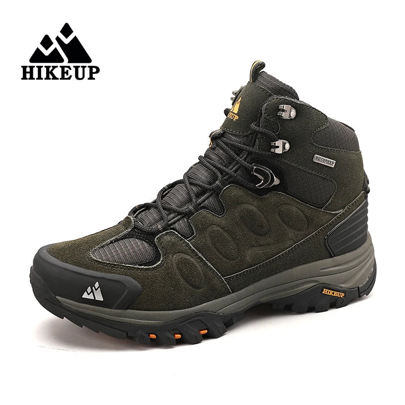 HIKEUP Mens Hiking Boots Winter Non Slip Lace Up Suede