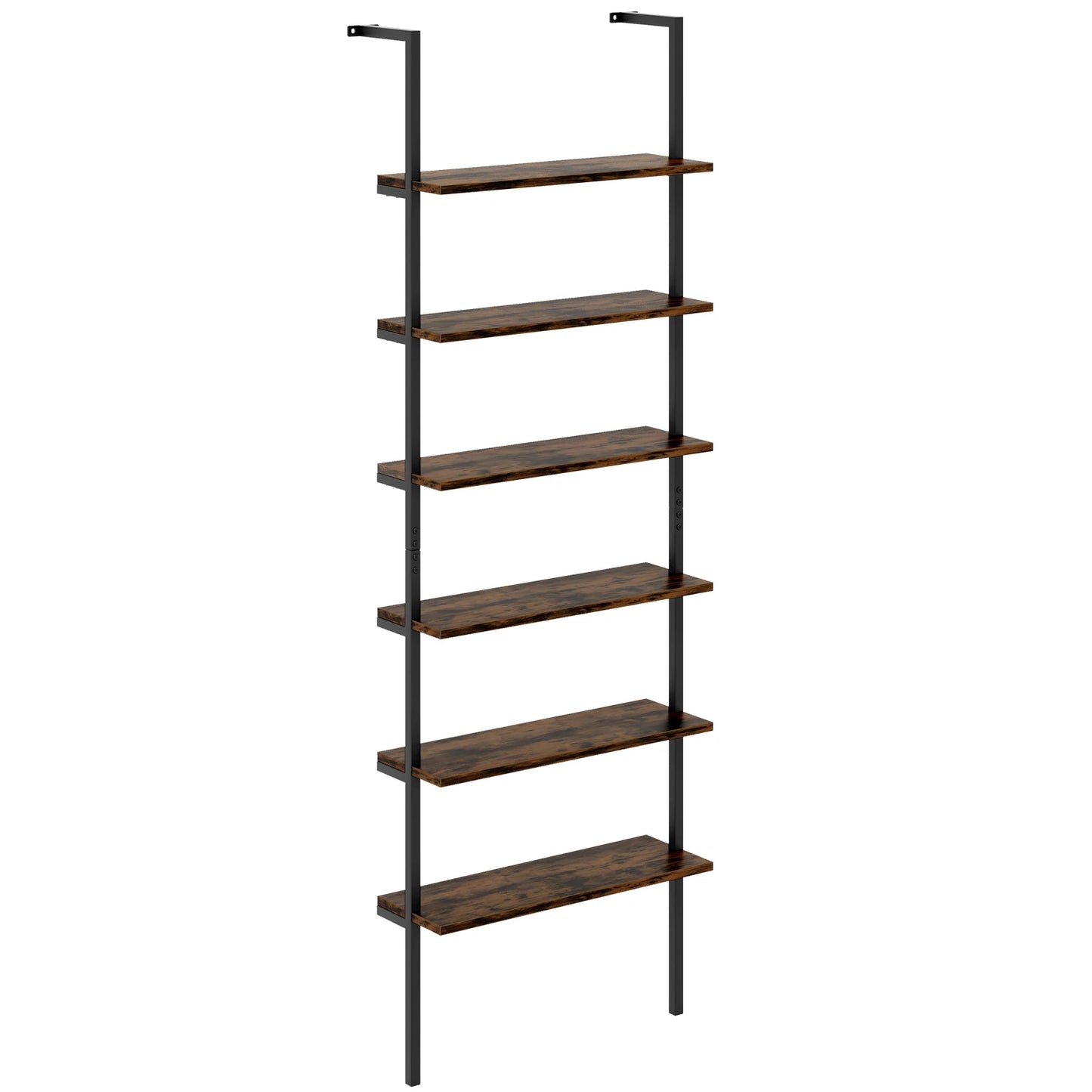 6-tier Ladder Shelf 72 Inches Industrial Wall Mounted Bookshelf Oak
