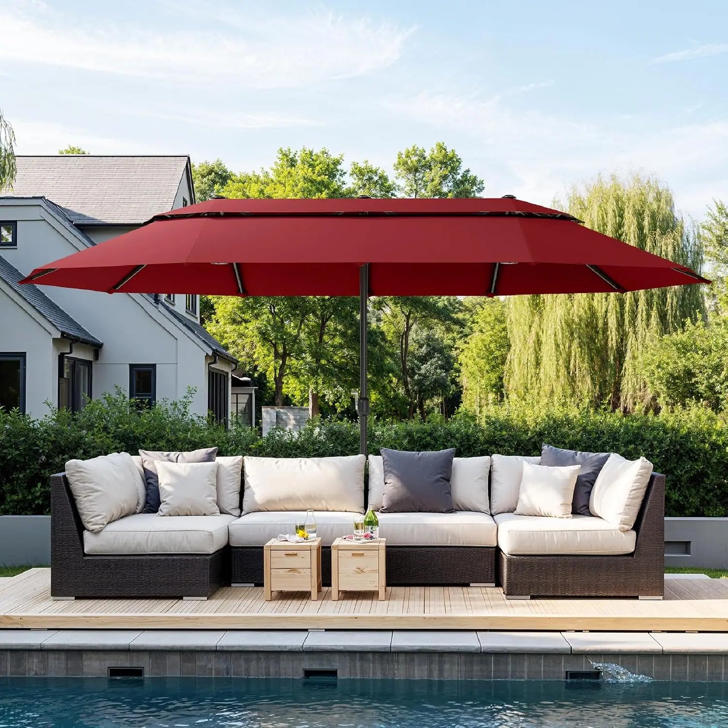 Rectangular Market Patio Umbrella With Stainless Steel Frame And Base Included