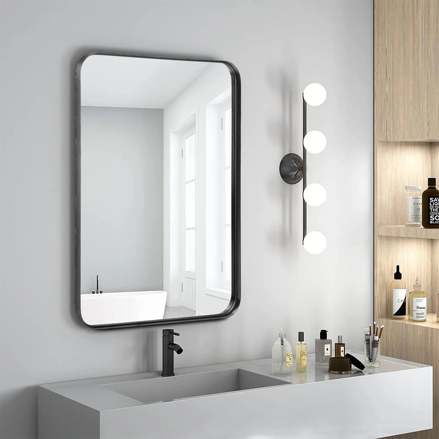JHK Modern Vanity Mirror With Matte Metal Frame Wall Mount