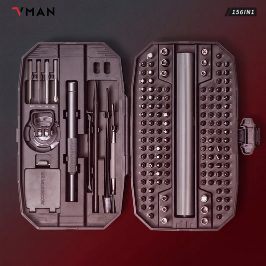 VMAN 156-in-1 Mini Electric Screwdriver Set Precision Repair Tools with Magnetic Phillips Screw Driver Bits for iPhone PC Watch Camera