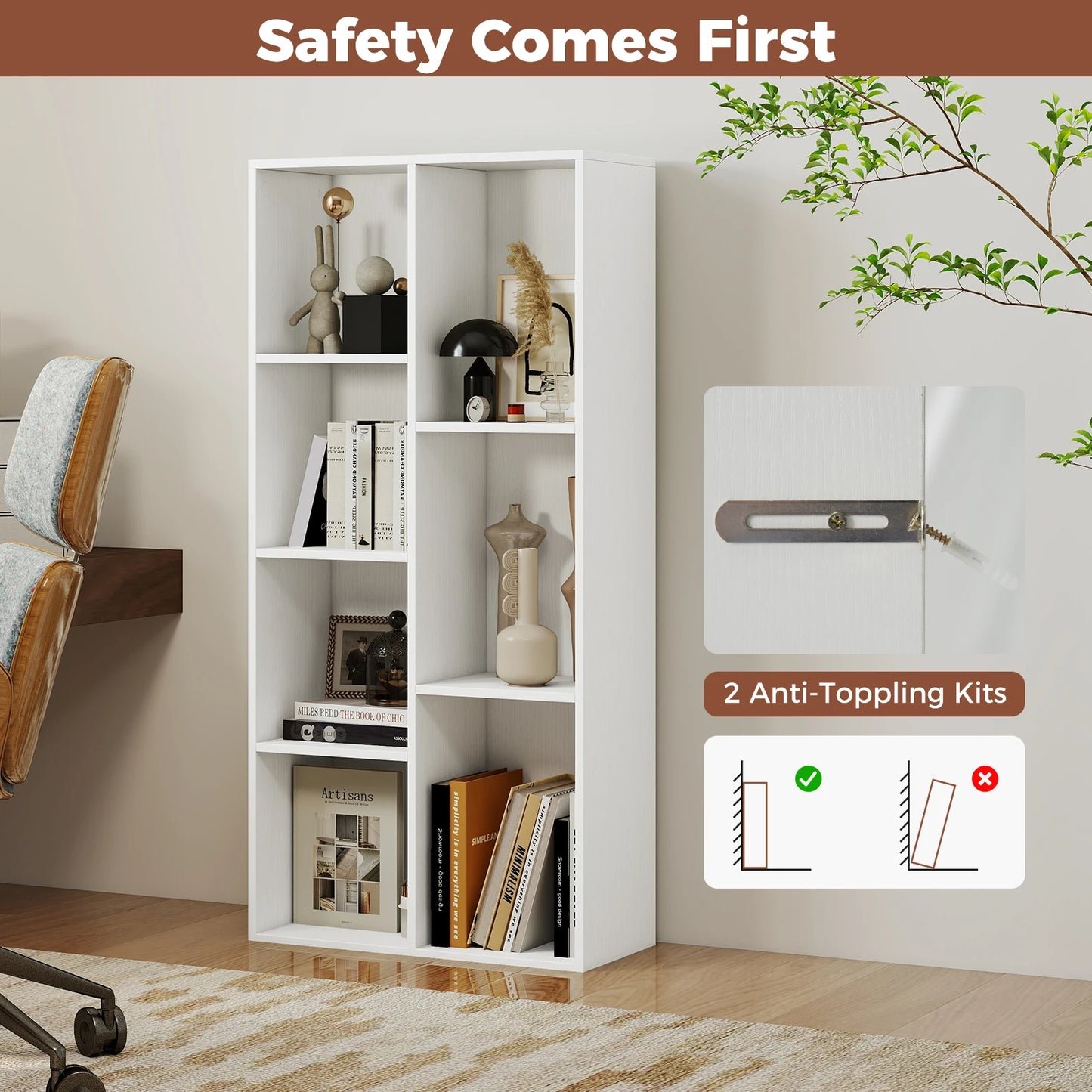 HOMASIS 7 Cube Bookcase Freestanding Wood Storage Shelf