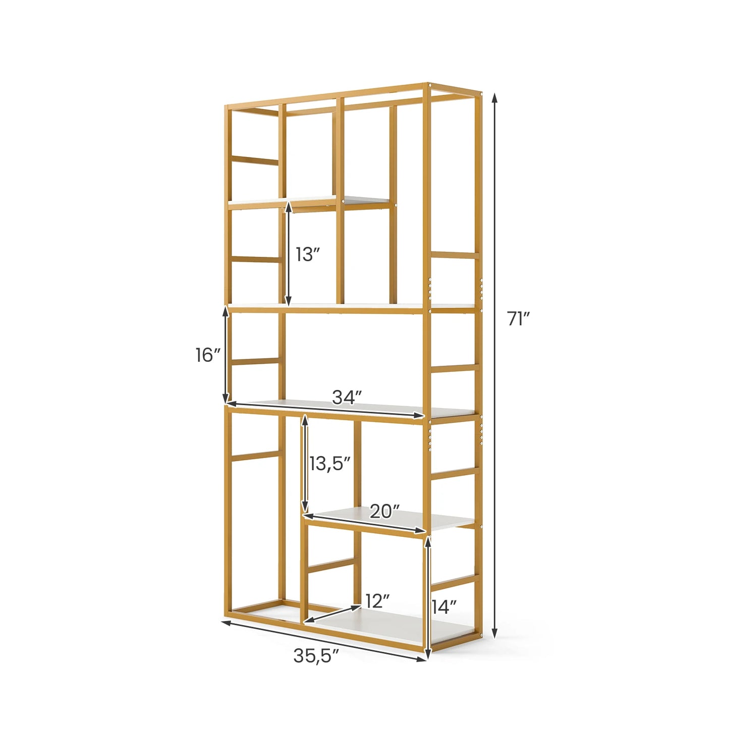 71” 5 Tier Tall Bookshelf w/ Open Storage Shelves, Metal Frame for Bedroom Office