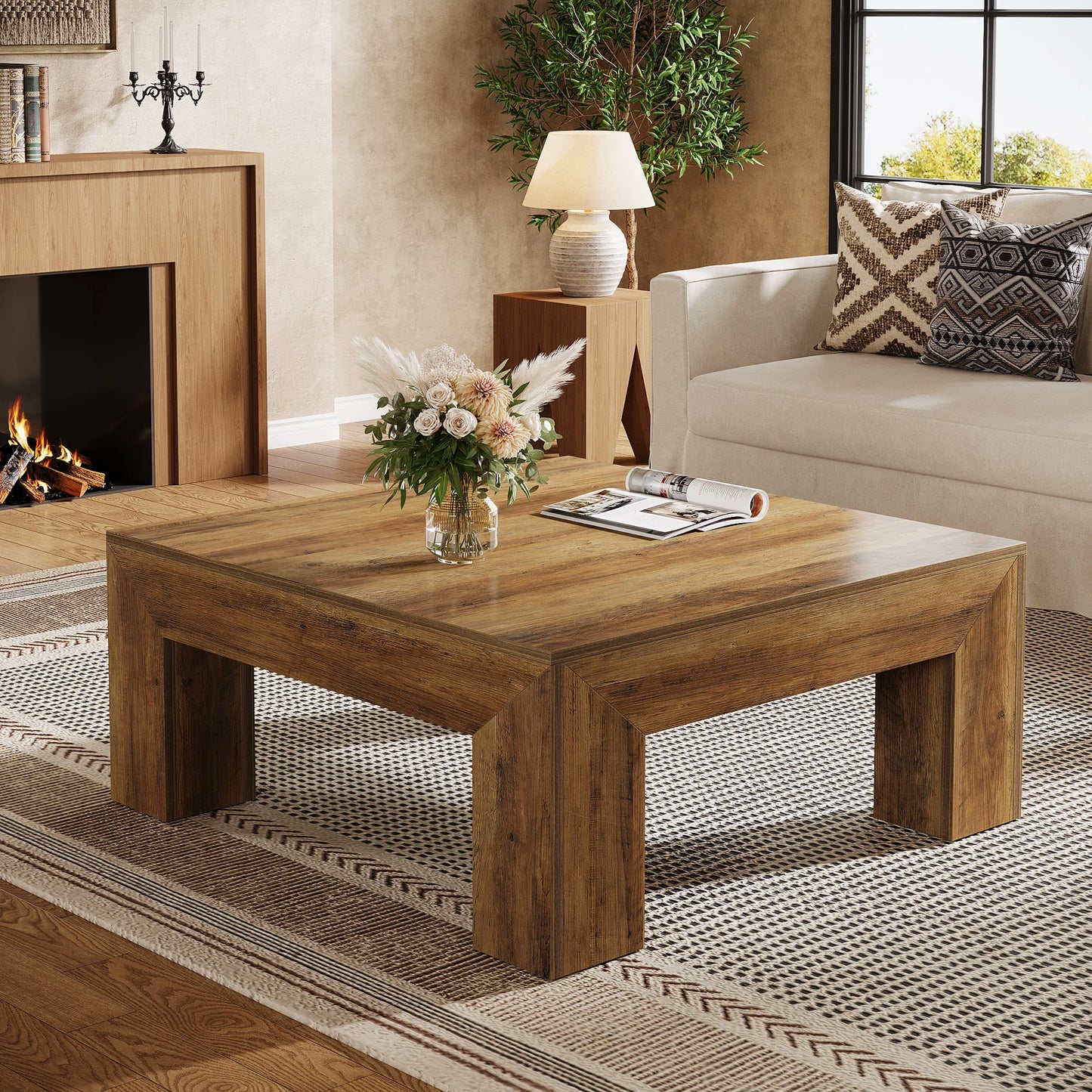 Tribesigns Square Coffee Table For Living Room With Sturdy Legs