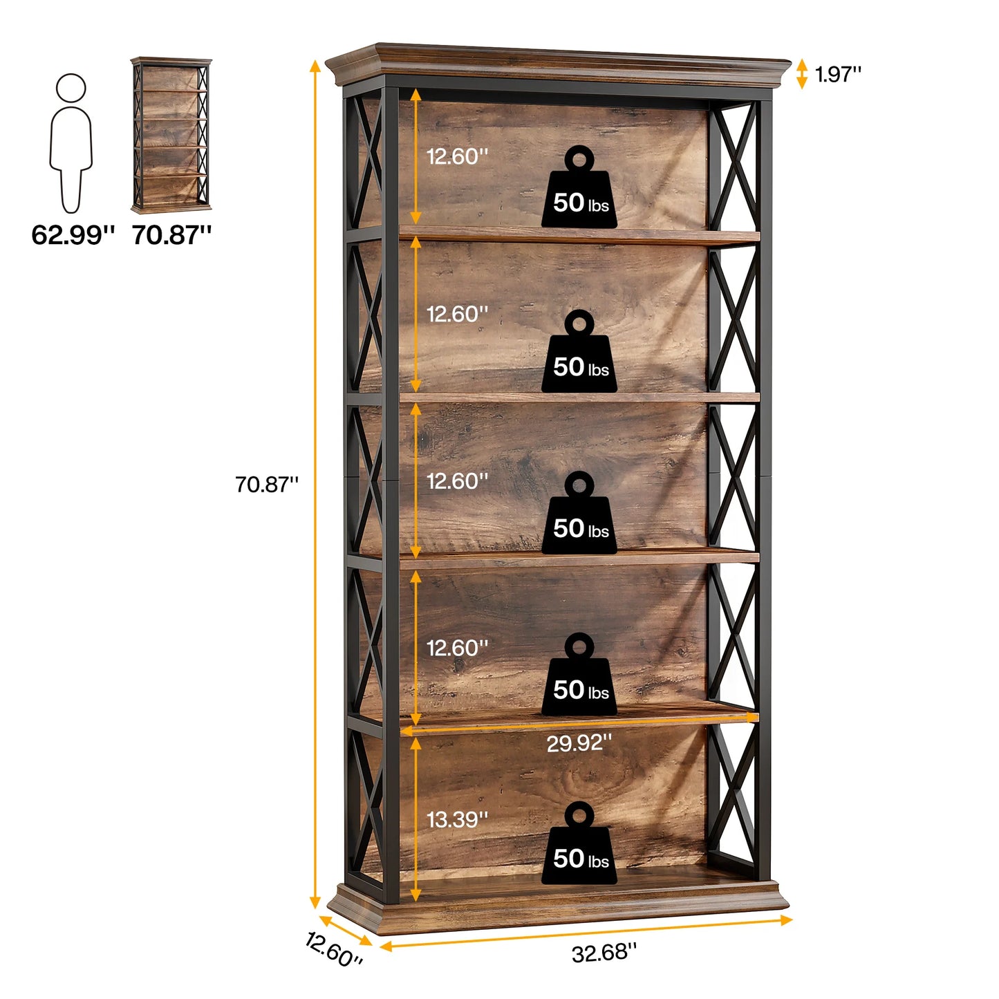 Tribesigns Industrial Bookcase Five-Shelf Floor Standing
