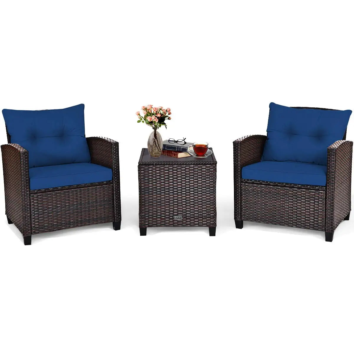 PE Rattan 3 Piece Outdoor Patio Sofa Set With Cushions