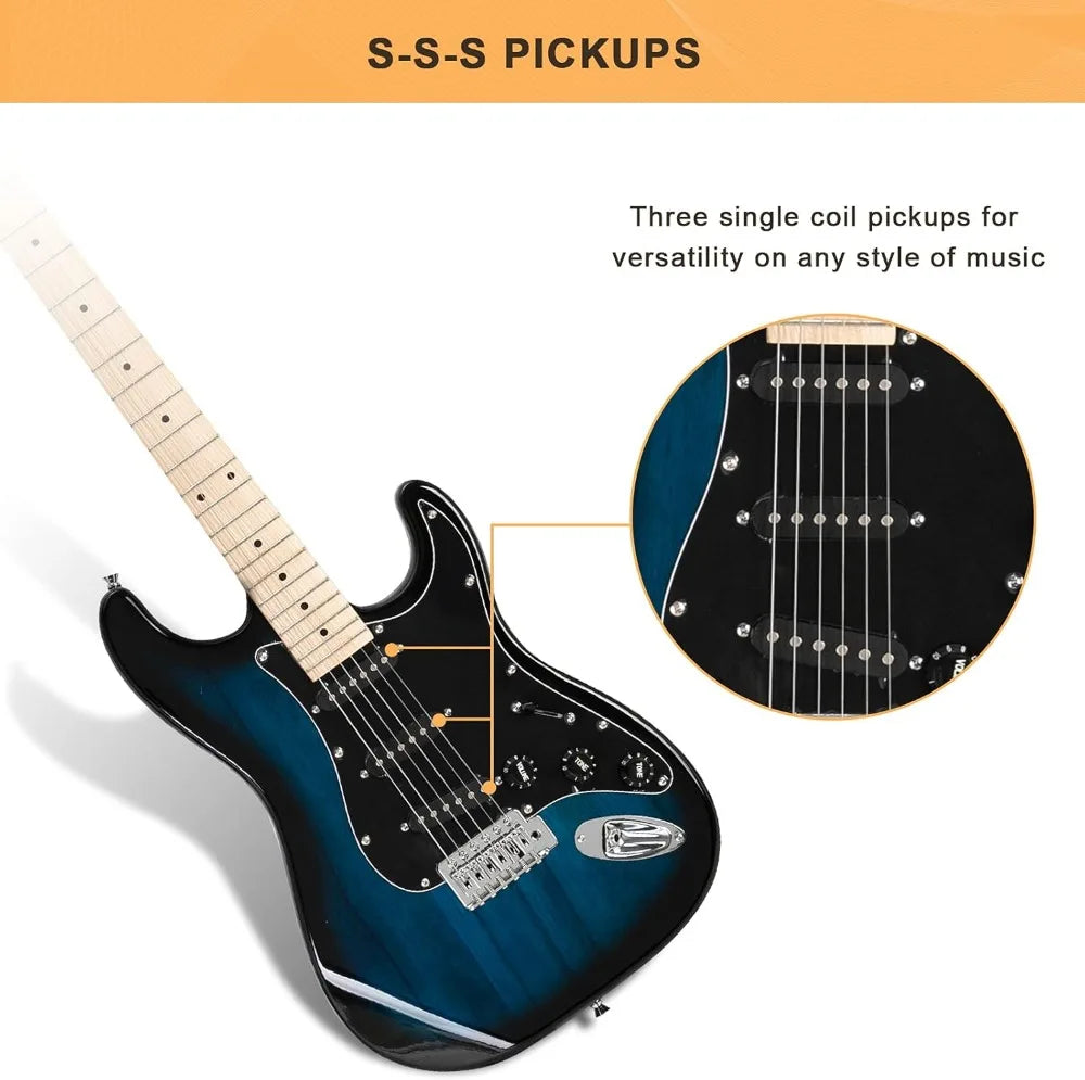 Full Size Electric Guitar for Beginners with 20W Amp and Accessories - Dark Blue, 39" Right Handed