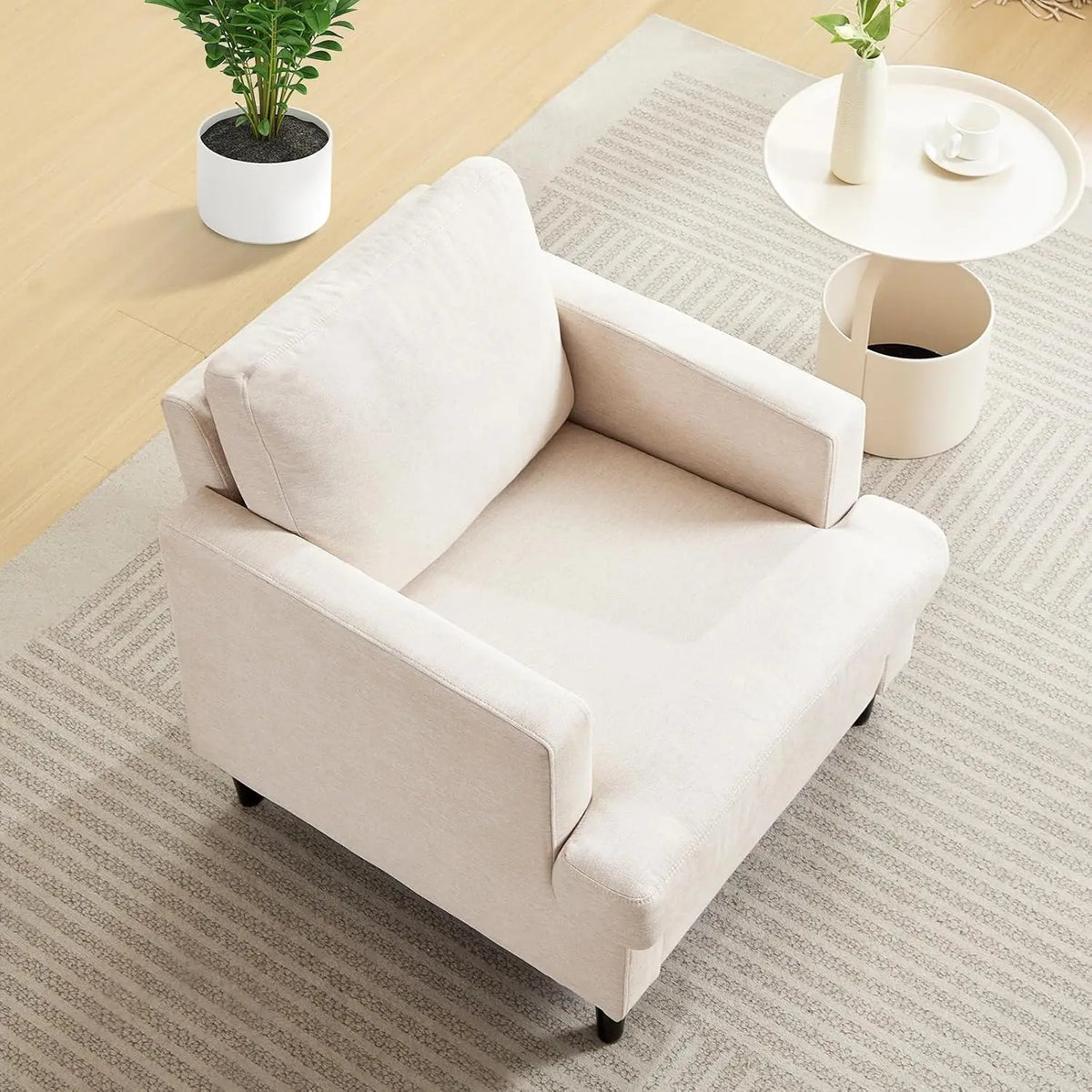 Garvee Mid-Century Modern Accent Chair Linen Fabric Reading Armchair Deep Seat High-Density Foam Solid Wood Legs, Comfy Chair for Small Space, Apartment