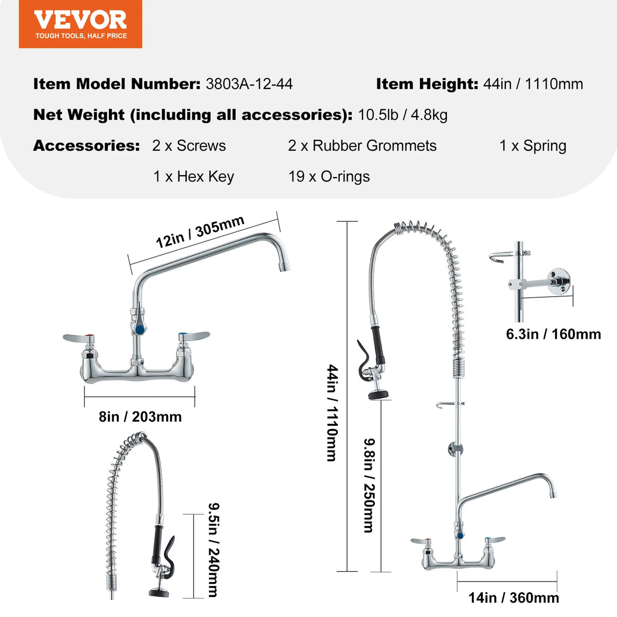 SucceBuy Commercial Dual Handle Pull Down Kitchen Faucet