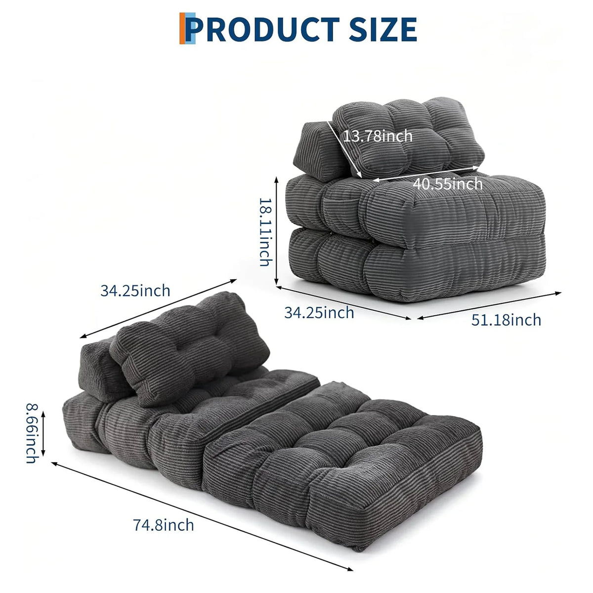 HiMiss Modern Foldable Sofa Bed With Soft Fabric Upholstery
