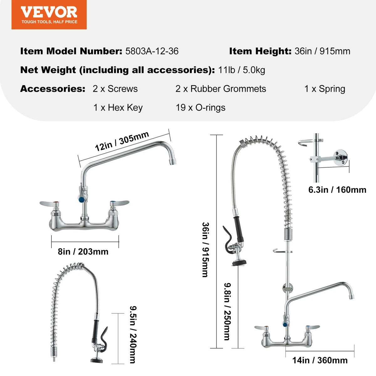 SucceBuy Commercial Dual Handle Pull Down Kitchen Faucet