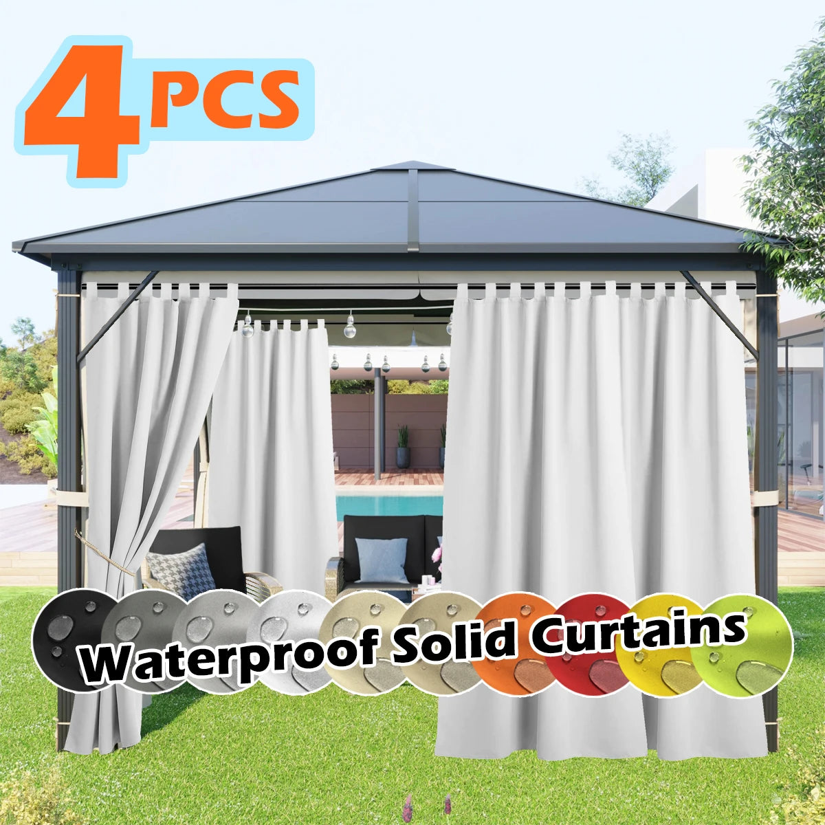 Sabalanica 4 Panel Outdoor Curtains Waterproof UV Resistant