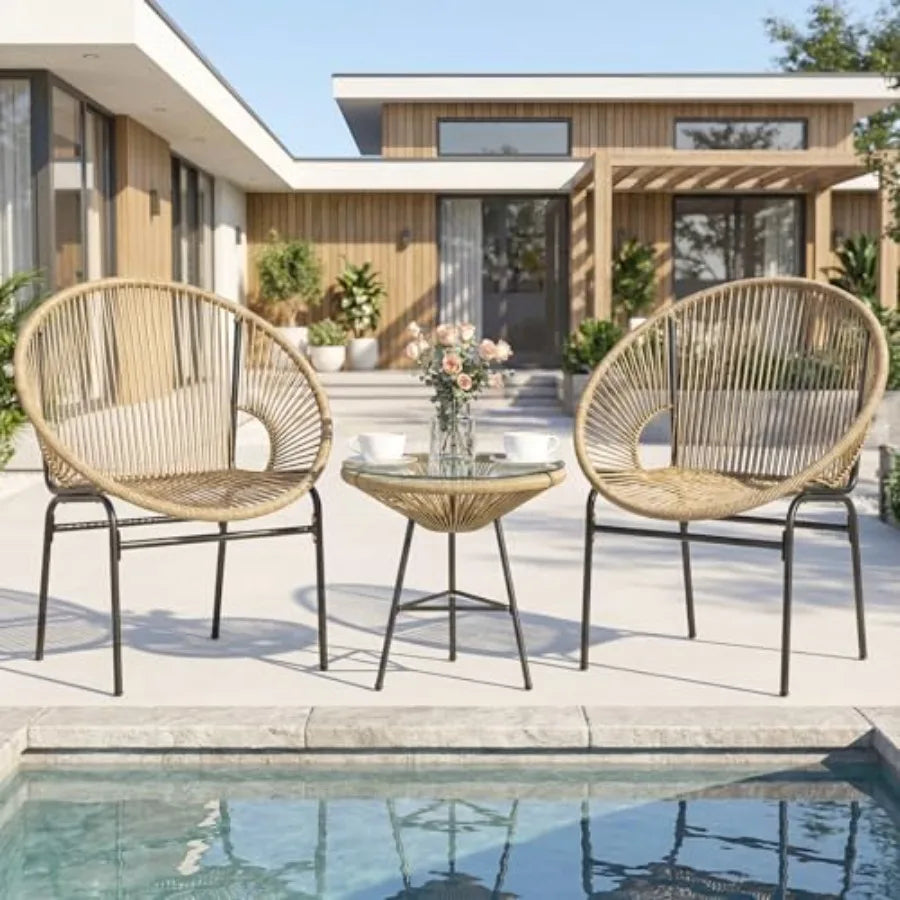 Acapulco Style 3-Piece Outdoor Patio Furniture Set With Glass Table All Weather