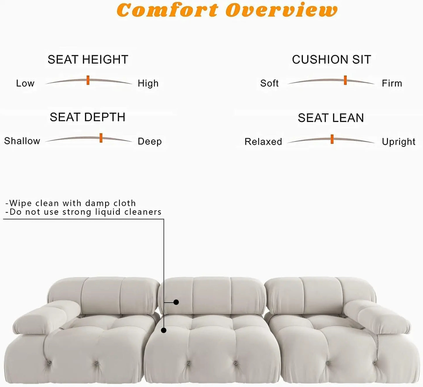Sdorens Velvet Modular Sectional Sofa Set 3 Seats For Living Room