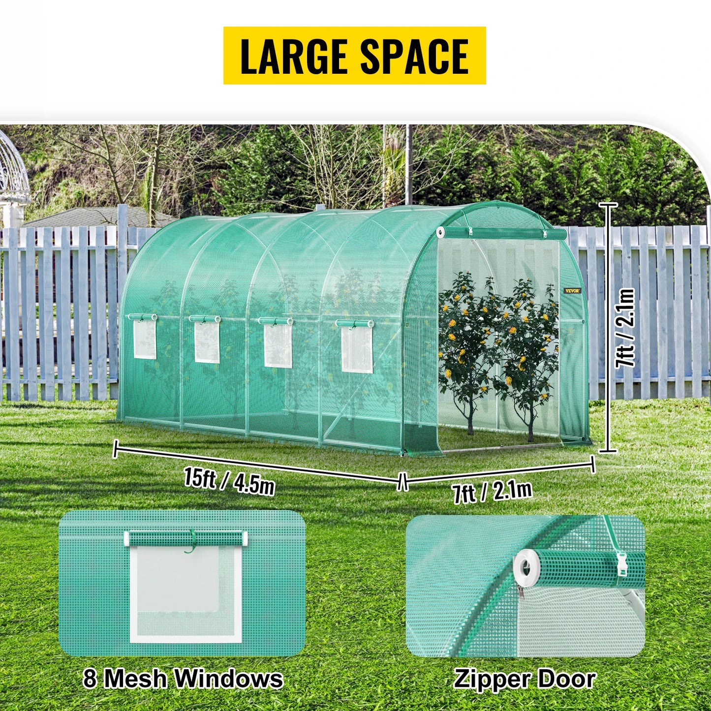 SucceBuy Walk In Tunnel Greenhouse With Galvanized Frame And WaterproofCover