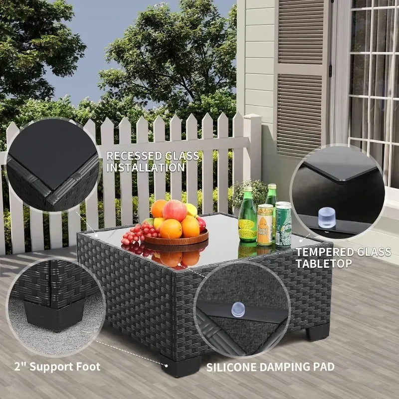 Rattaner All Weather Wicker Outdoor Sectional Set With Glass Table Cushions