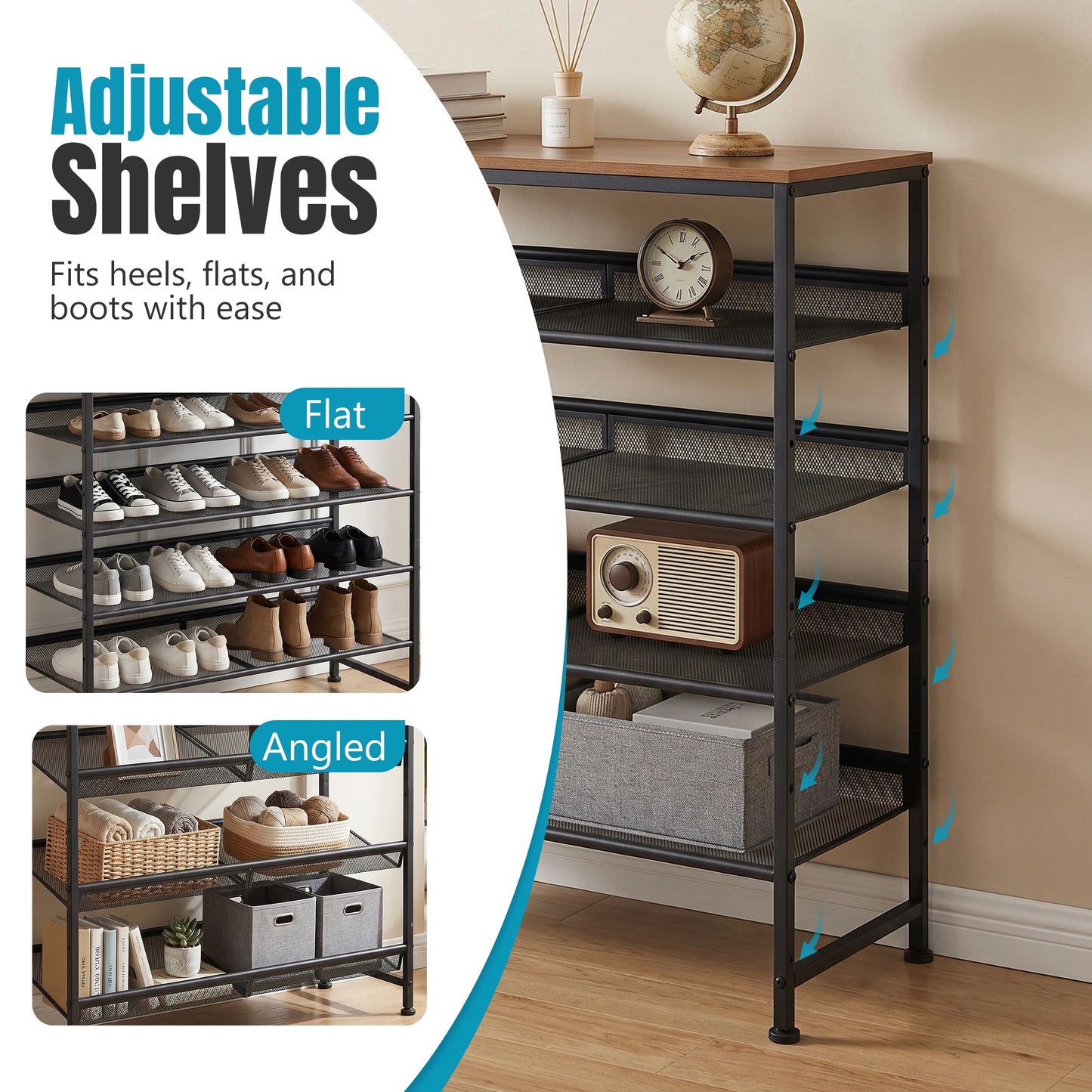 JHK 5 Tier Metal Shoe Storage Cabinet with Adjustable Shelves