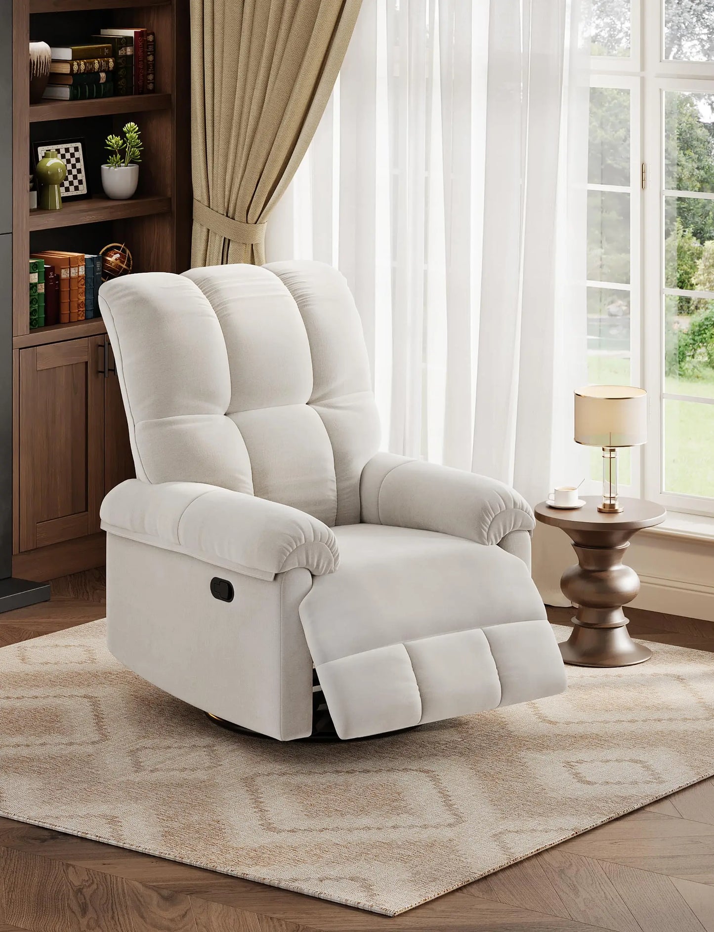 HiMISS Chenille Recliner Chair With Swivel Rocker Padded Armrests
