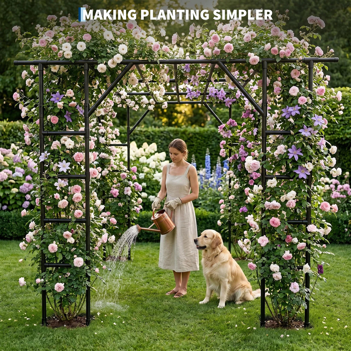 HiMiss Heavy Duty Metal Garden Arch Plant Trellis For Vines