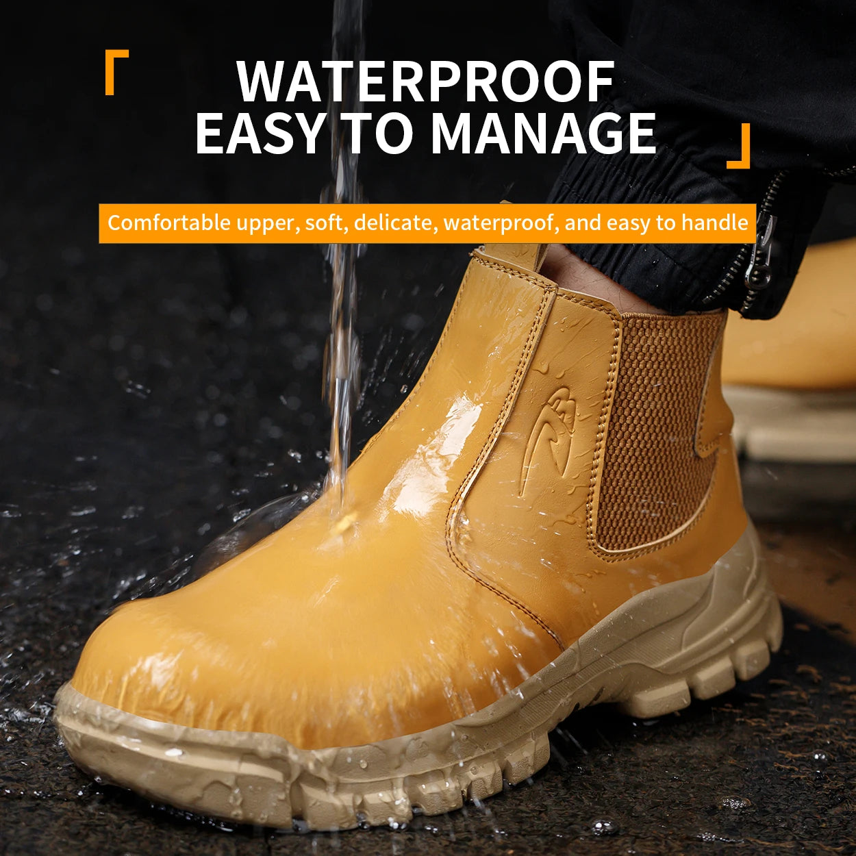 Waterproof Men's Work Safety Boots With Steel Toe Cap
