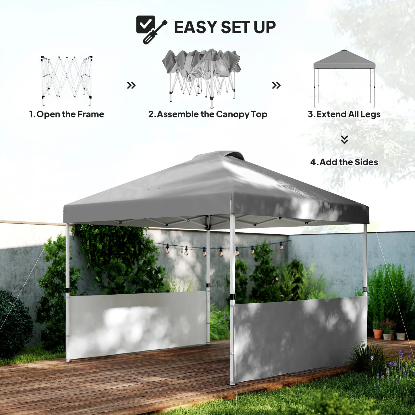 10' X 10' Pop up Canopy Tent with 2 Half Sidewalls, Dark Gray