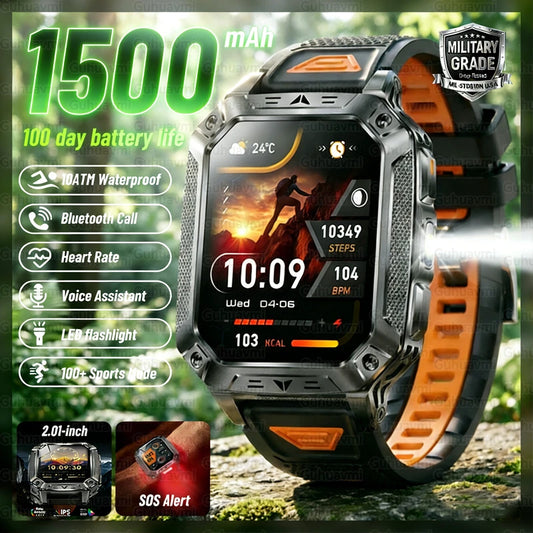 Military Grade Smart Watch With 1500mAh Battery And 100 Days Battery Life
