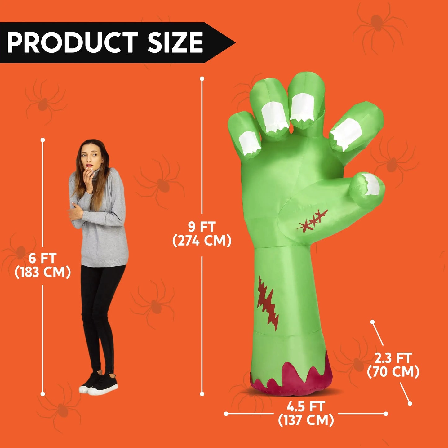Joyfy 9ft Broken Hand Giant Zombie Arm Halloween Inflatables Outdoor Decoration with Built-in LEDs Scary Green Giant Hand