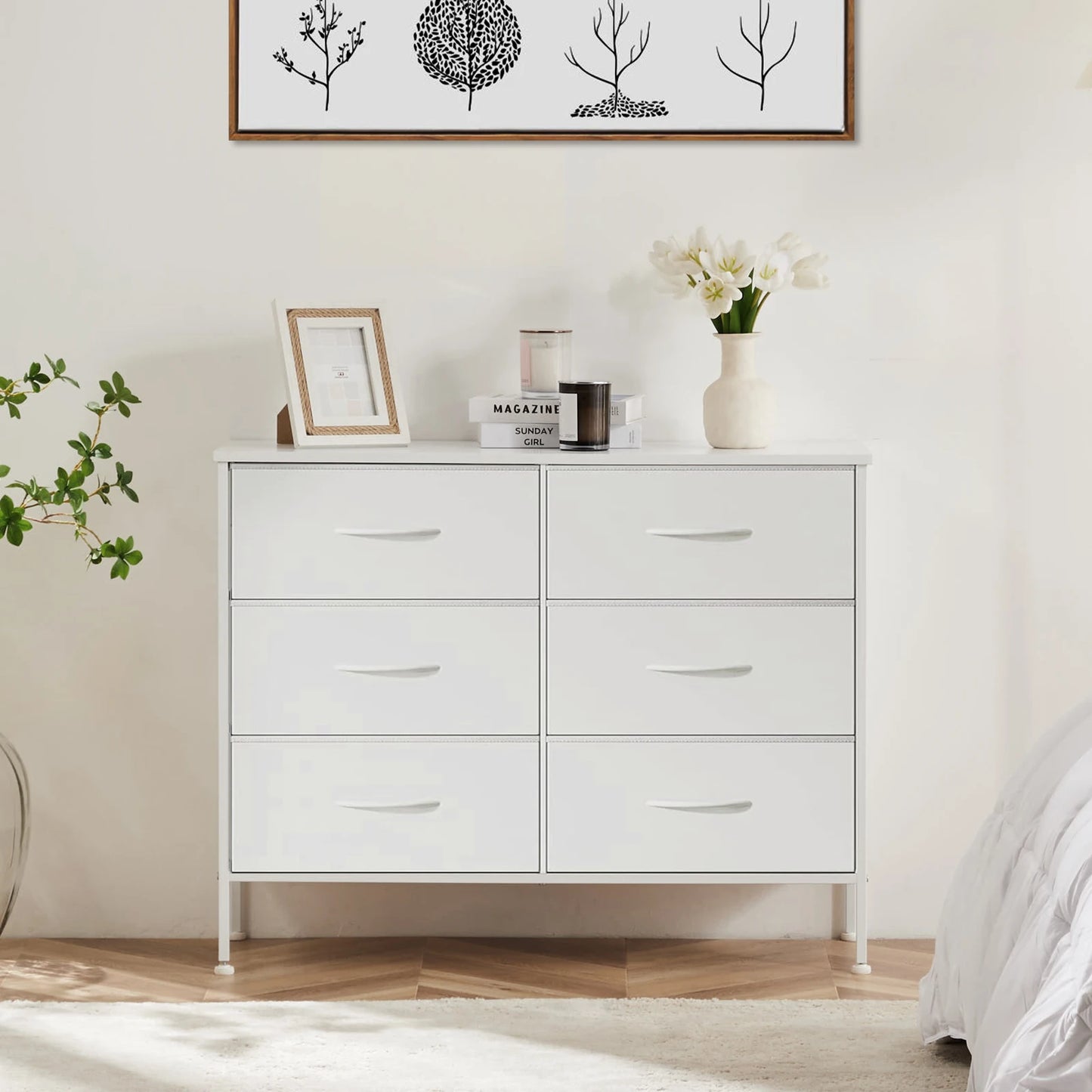 JHK Fabric Cabinet With Six Drawers For Living Room Storage