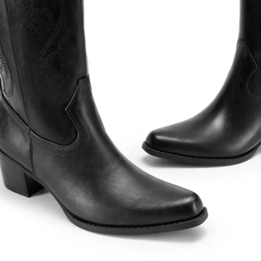 Dream Pairs Women's Square Toe Cowboy Mid Calf Western Boots