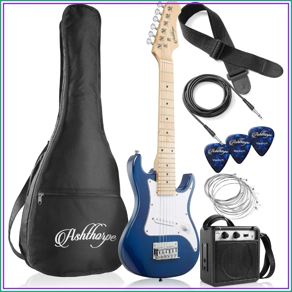 30-Inch Beginner Electric Guitar Kit with Amp, Gig Bag, and Accessories (Blue)