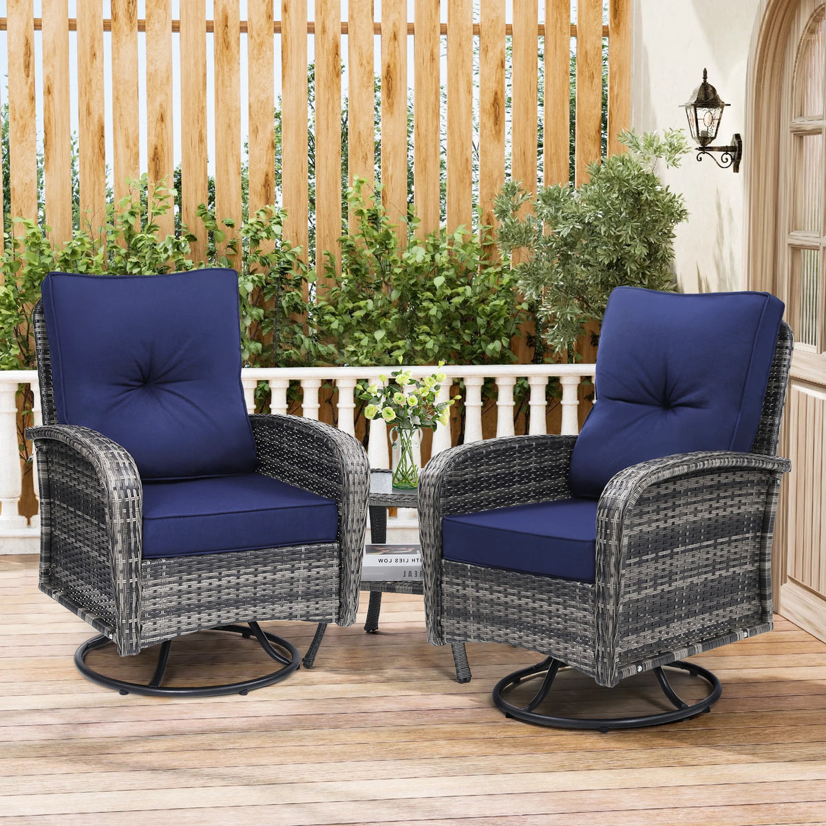Tuarex Swivel Wicker Chair with Side Table Outdoor Patio Set