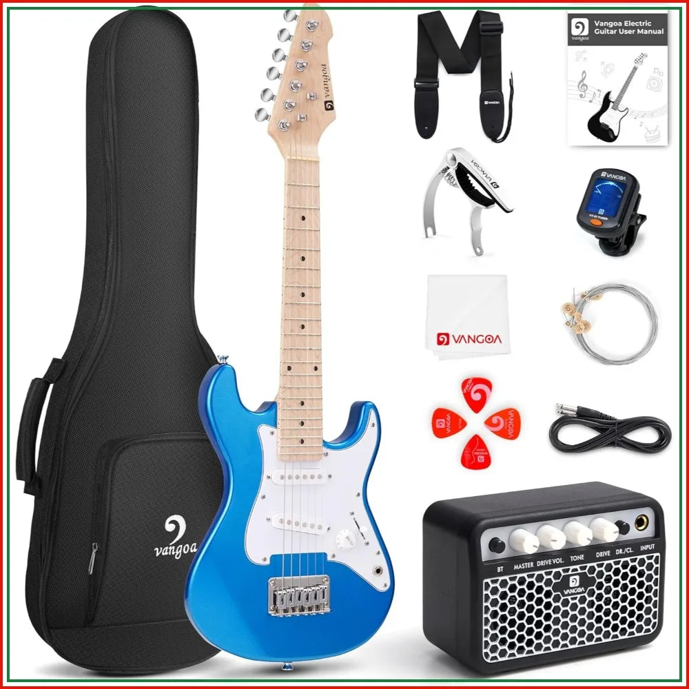 30 Inch Kids Electric Guitar Beginner Kit with Amp, Bag, Strap, Tuner, Capo, Picks, Cable (Blue)
