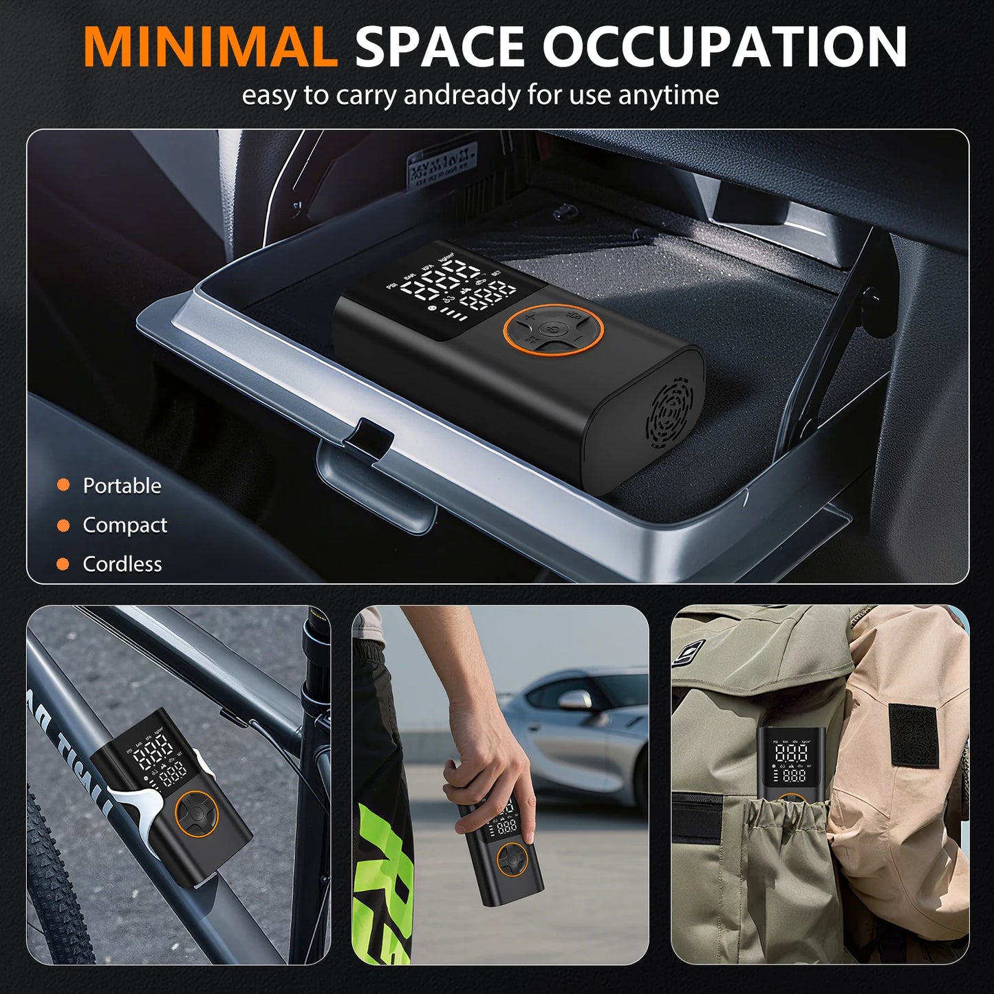 Portable Tire Inflator Kit With Power Bank 150 PSI Led Light