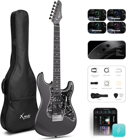 Enya XMARI Smart Electric Guitar: Carbon Fiber Body, Built-in DSP Effects (4 Presets), USB-C OTG Recording, Headphone Output. In