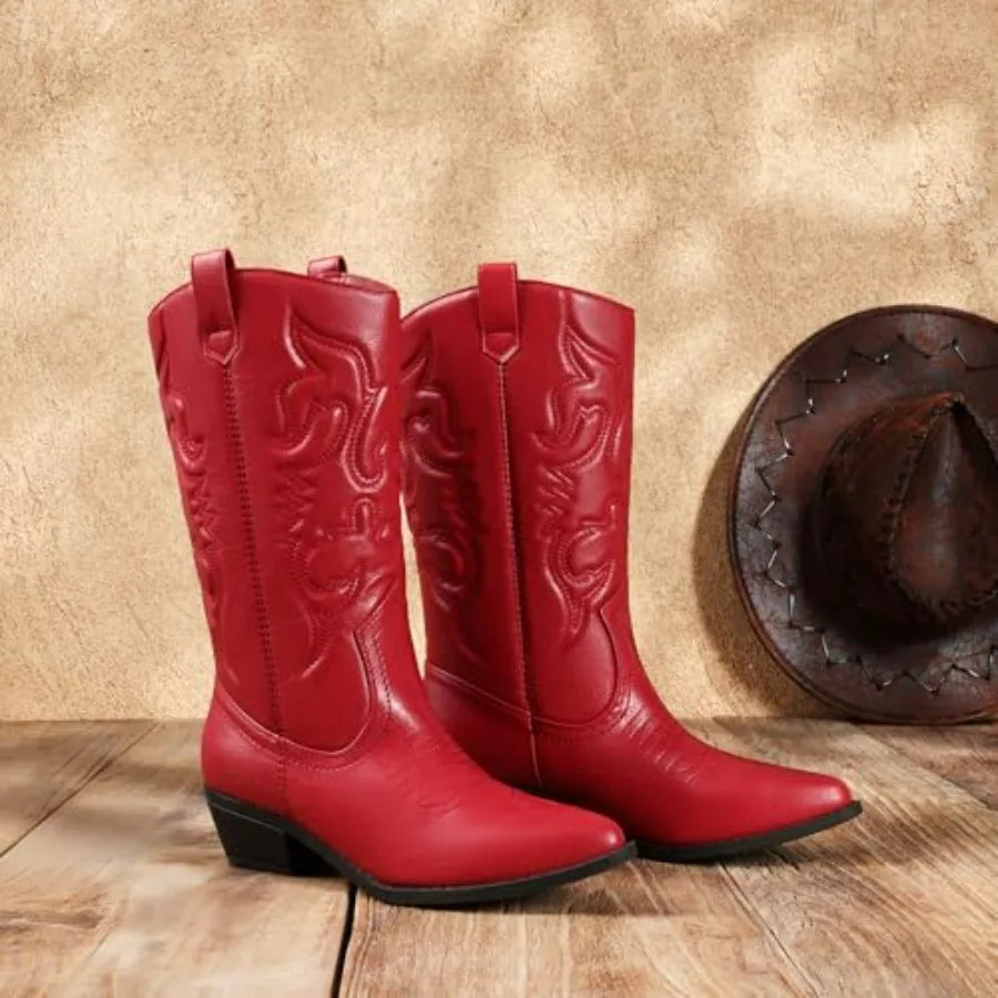 Women's Cowboy Boots Pull On Cowgirl Mid Calf Western Boots