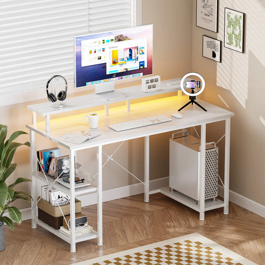 JHK 48 Inch Computer Desk With Shelves And Power Outlets