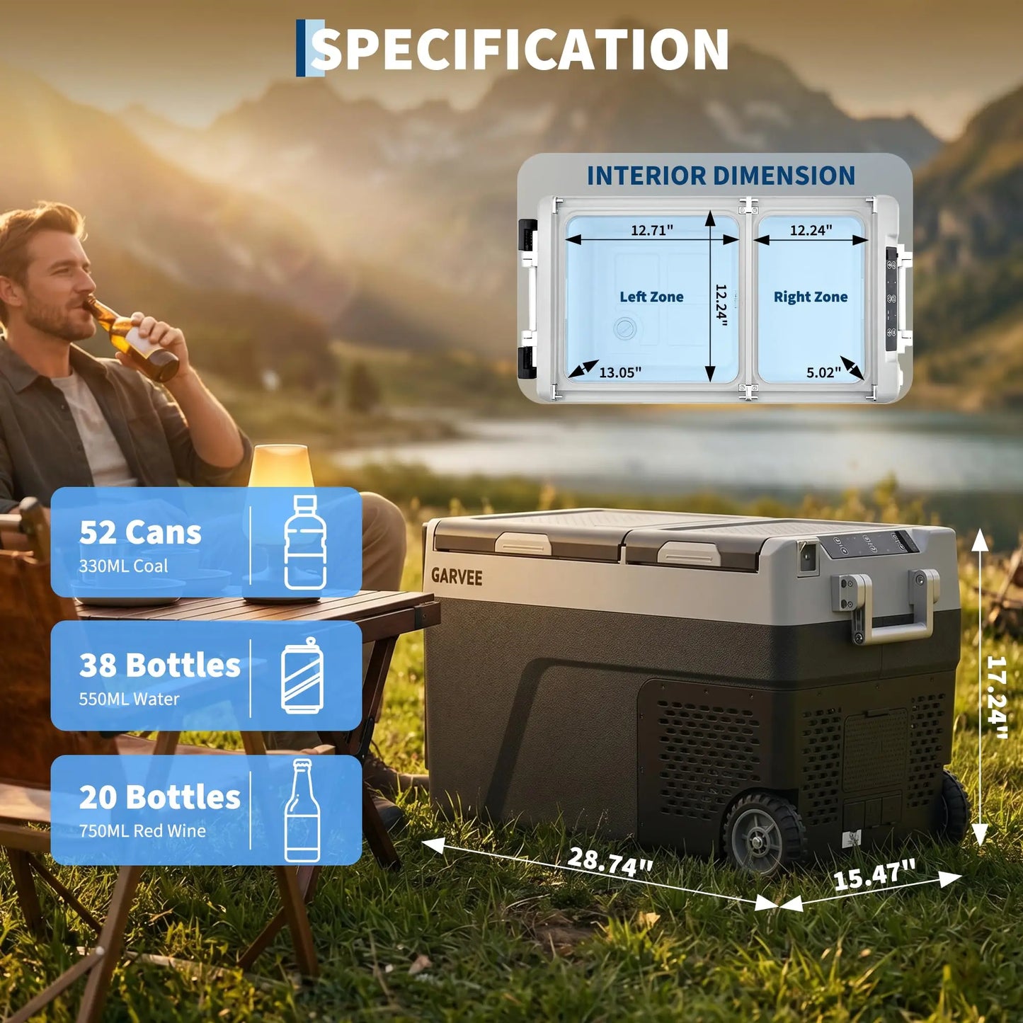 Dual Zone 40 Quart Portable Car Refrigerator With App Control