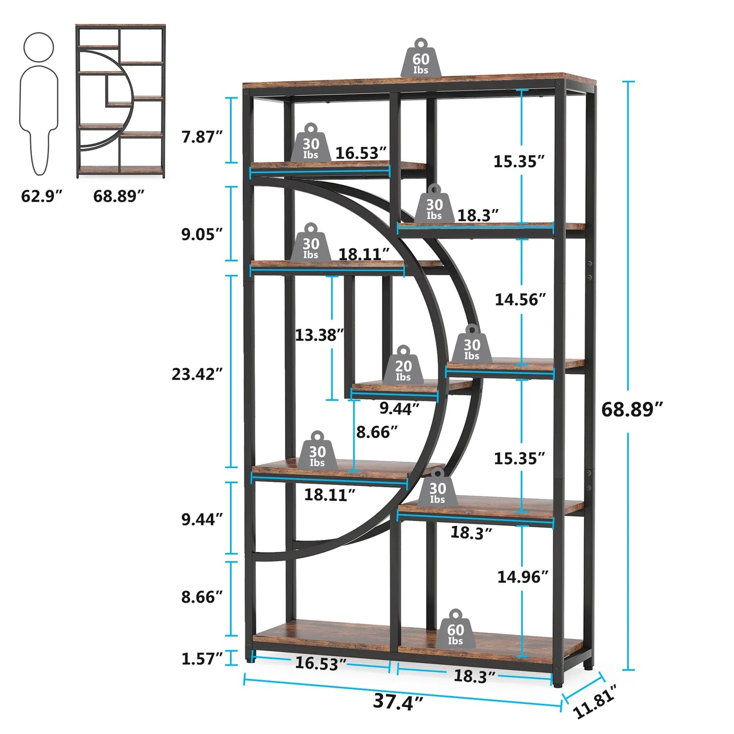 Tribesigns Industrial 5-Tier Etagere Bookcase Freestanding Shelf Organizer