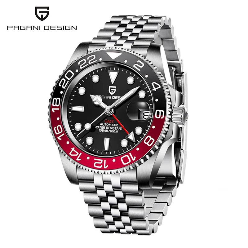 PAGANI DESIGN 40mm Automatic GMT Wristwatch Stainless Steel Waterproof Men Watch Top Brand Mechanical sports Watches Men PD-1662