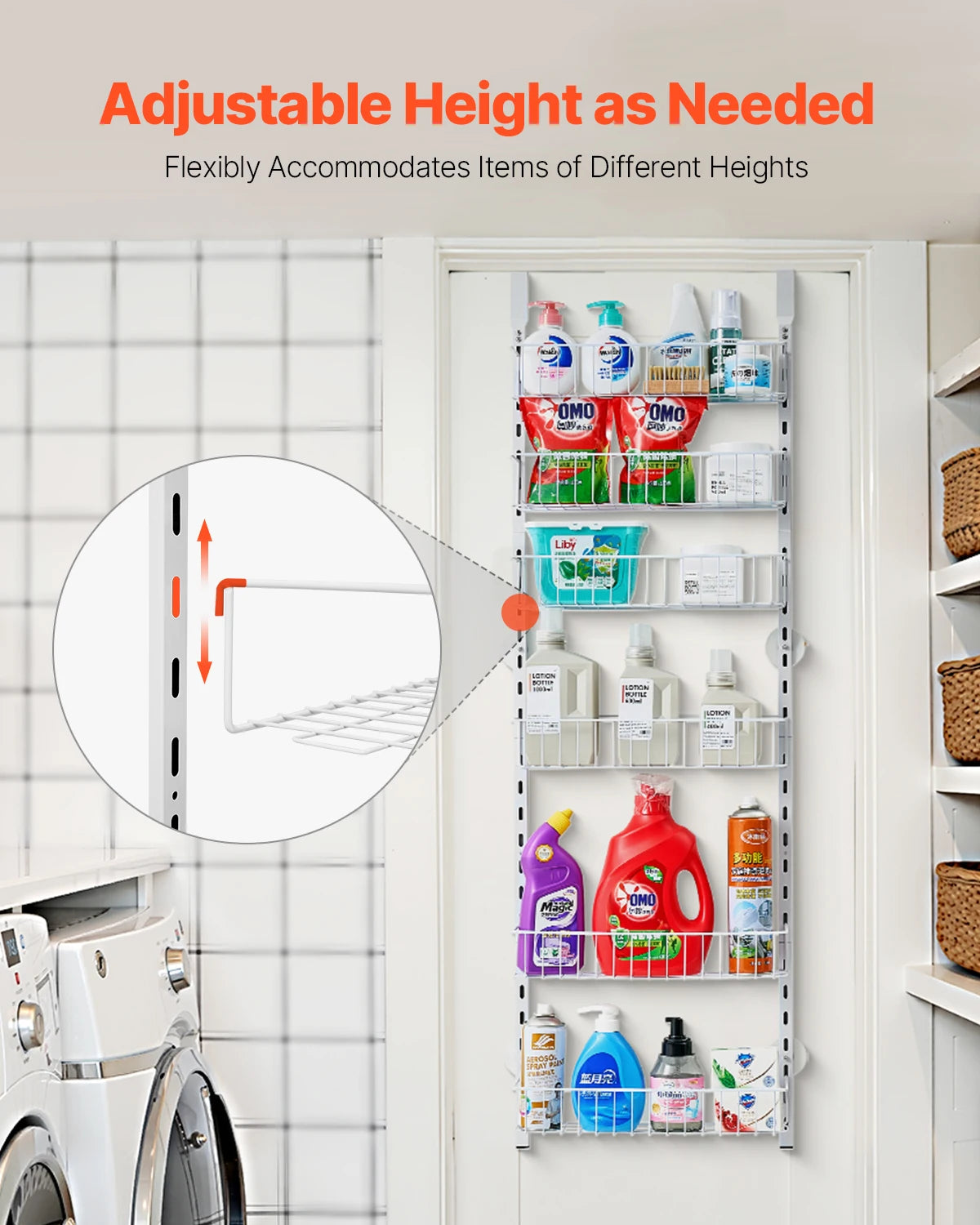 SucceBuy 6/8/9/10 Tier Over the Door Pantry Organizer Heavy-Duty Steel Hanging Spice Rack, Adjustable Wall Seasoning Shelves