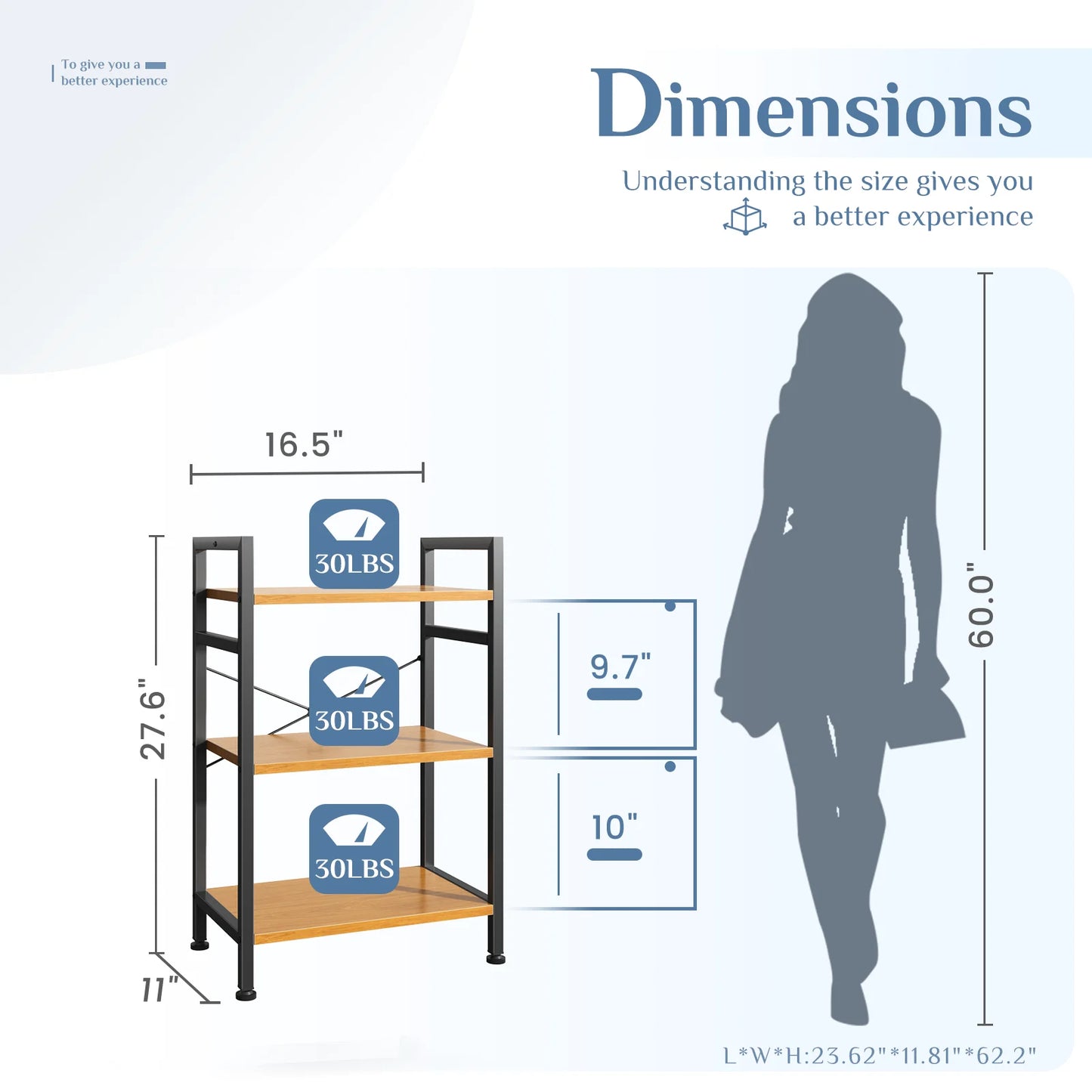 MCQ 3 Tiers Bookshelf Wooden Storage Standing Display Bookshelf Sturdy Structure Graduated Shelves Adjustable Feet for Home