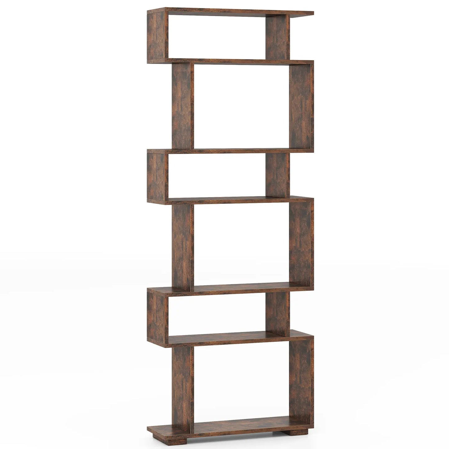 6-tier Storage Bookshelf S-shaped Geometric Bookcase w/ Anti-toppling Kits