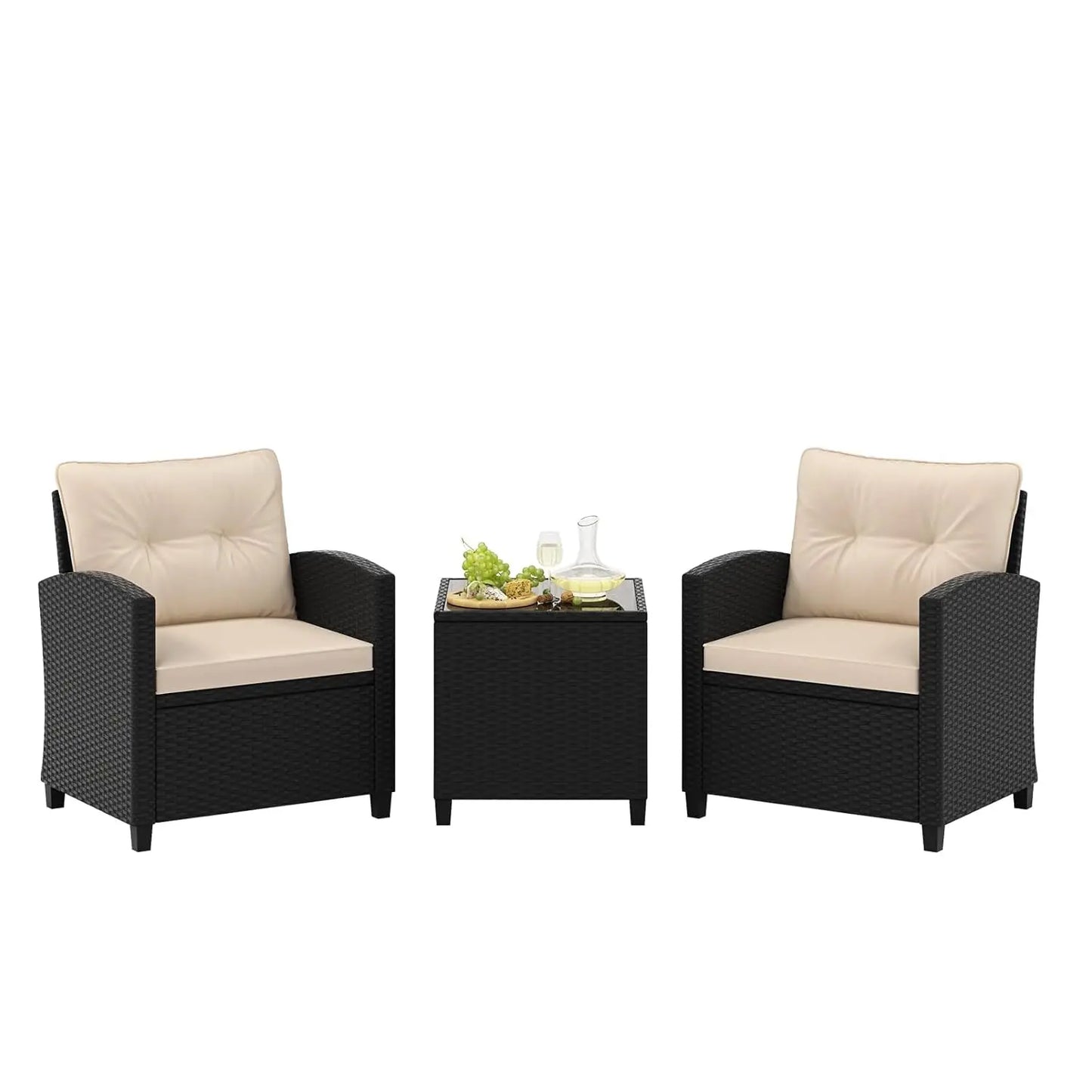 PE Rattan 3 Piece Outdoor Patio Sofa Set With Cushions