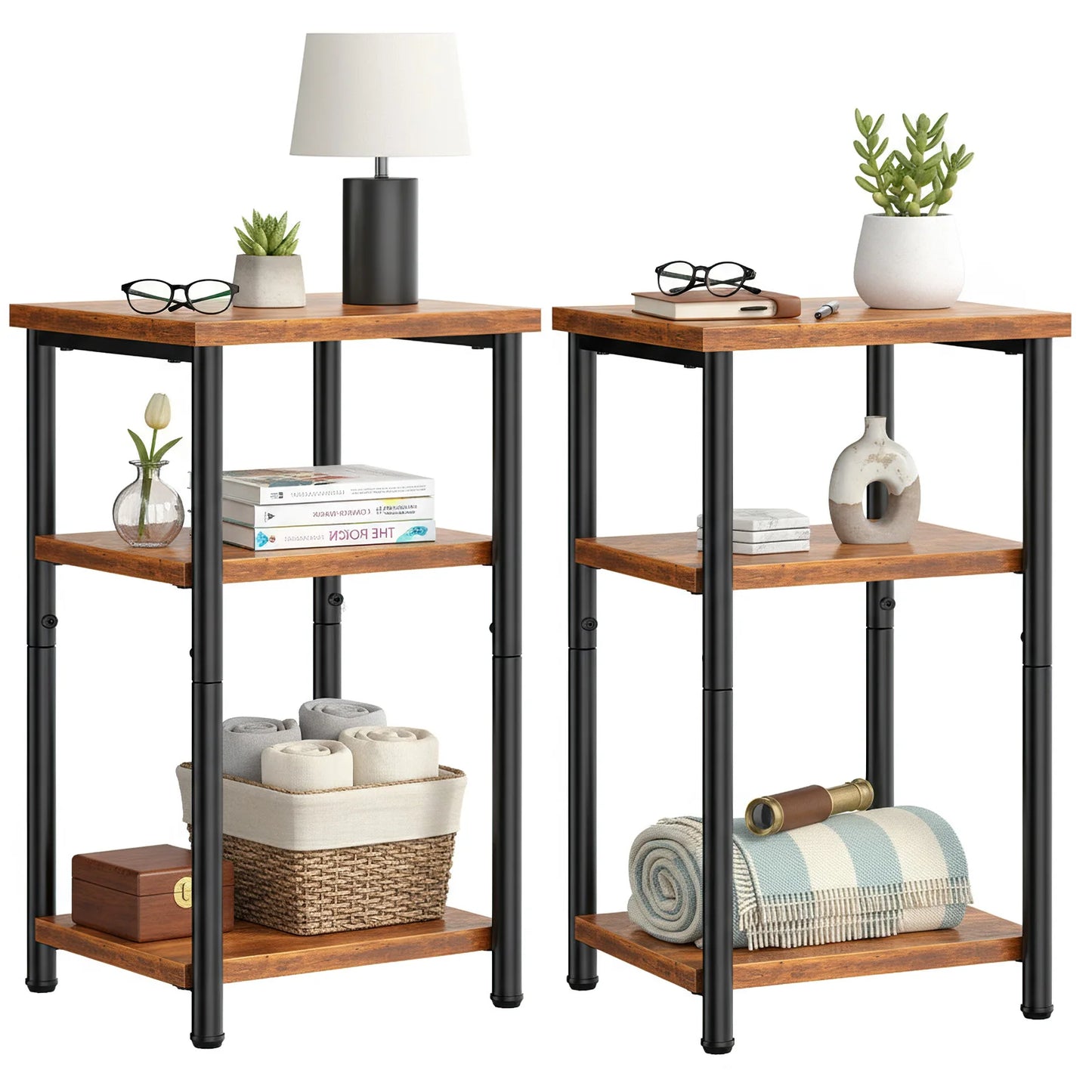 Mcq 3 Tier Wood End Table Set With Storage Shelf
